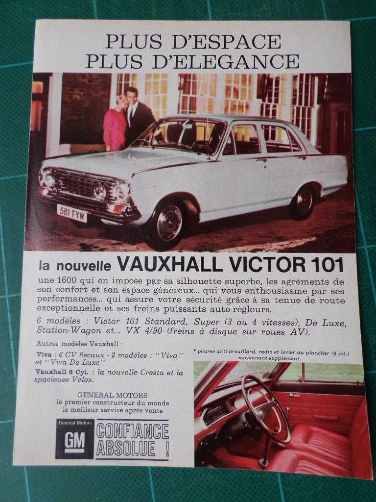 Vauxhall - 4 publicités papier pour 2 € - années '60, Collections, Marques & Objets publicitaires, Enlèvement ou Envoi