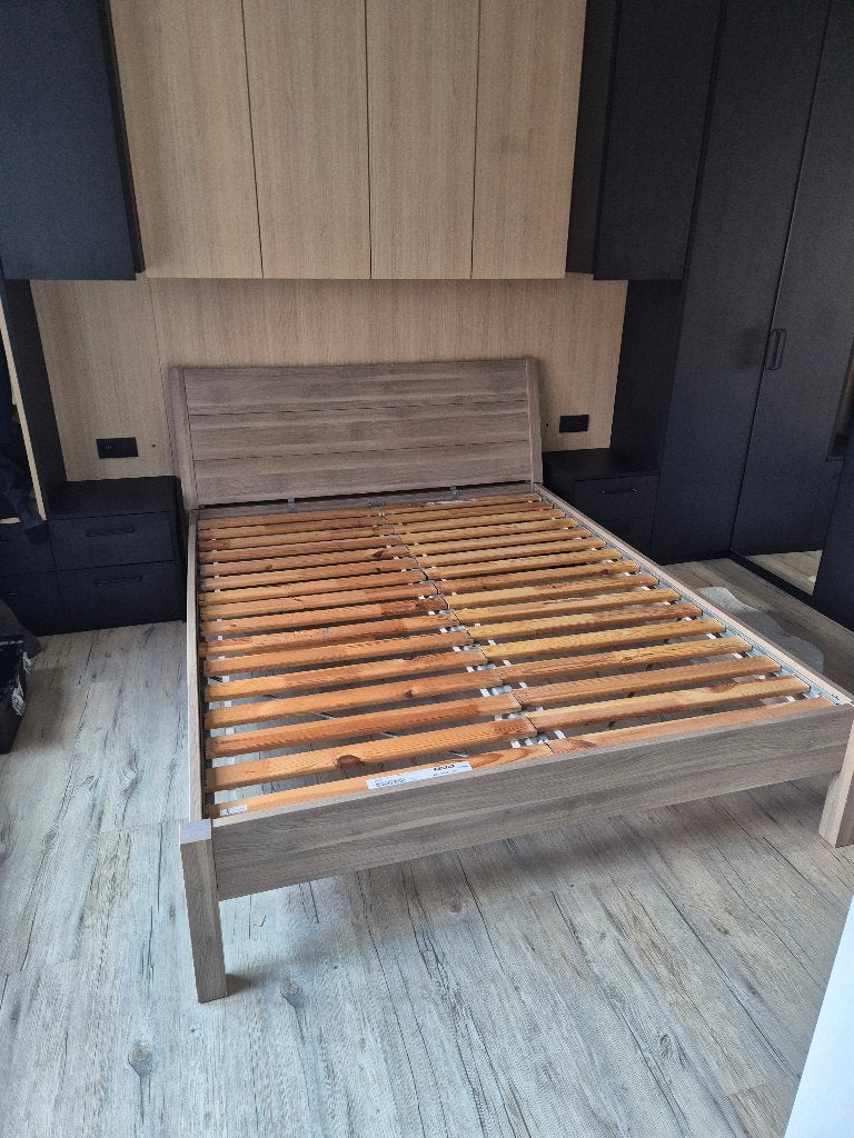 Tweepersoonsbed met schuine ruggensteun, Ophalen, Bruin, Tweepersoons, Zo goed als nieuw