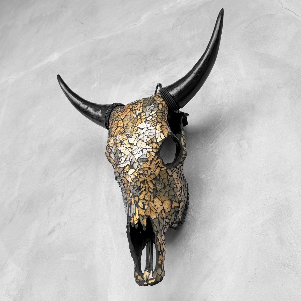 Prachtige koeienschedel, Wandsculptuur, Nieuw, Goud, 45 cm