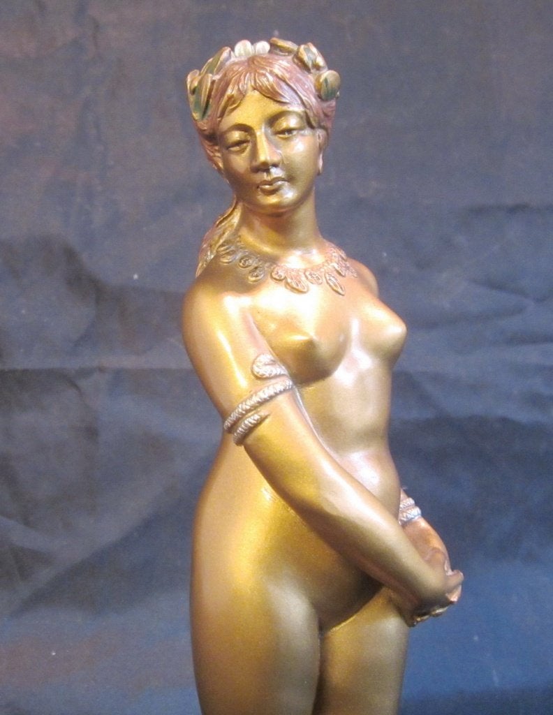 Art nouveau brons naakt dame, Ehleder, Oostenrijk, ca 1910, Verzenden, Art nouveau, Brons, Goud