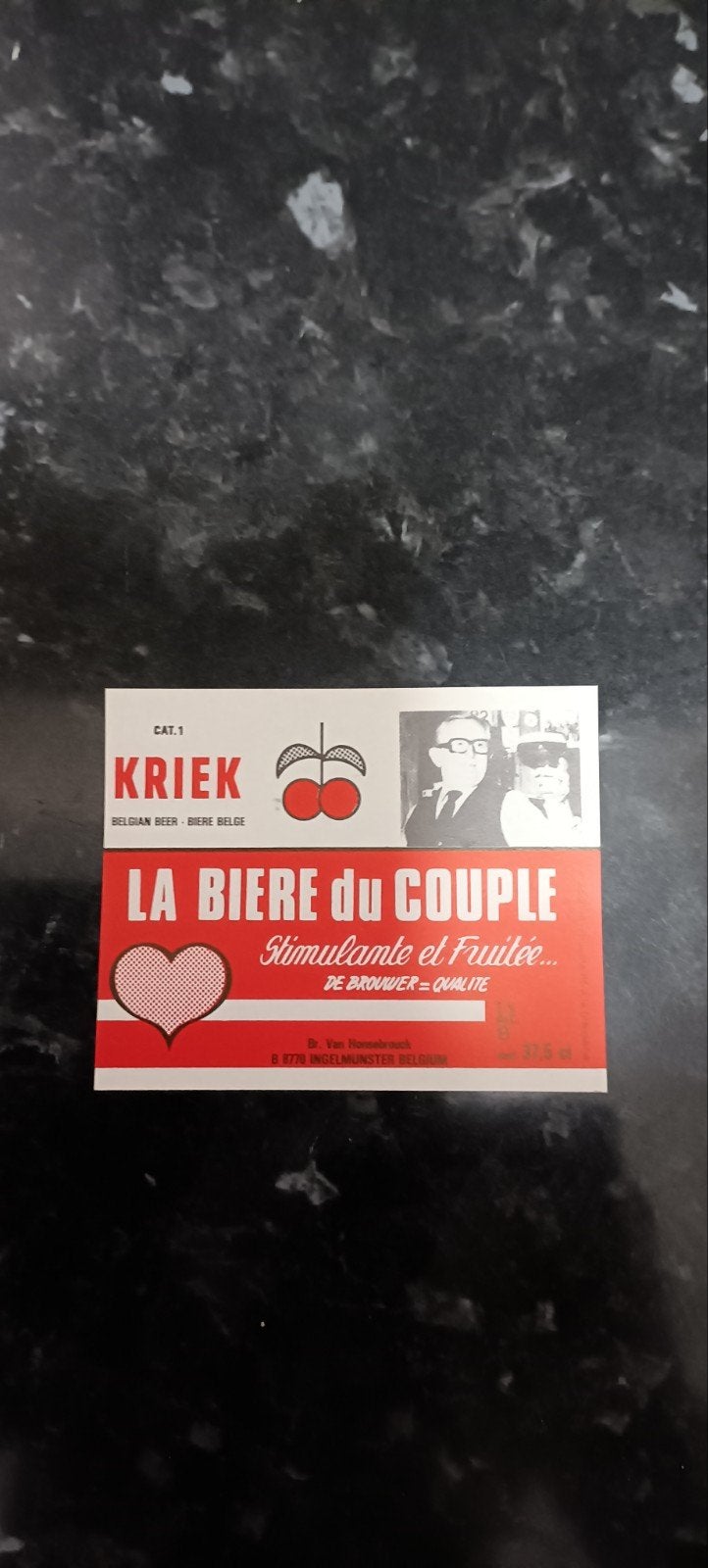 bieretiket kriek la biere du couple br van Honsebroeck Ingel, Enlèvement ou Envoi
