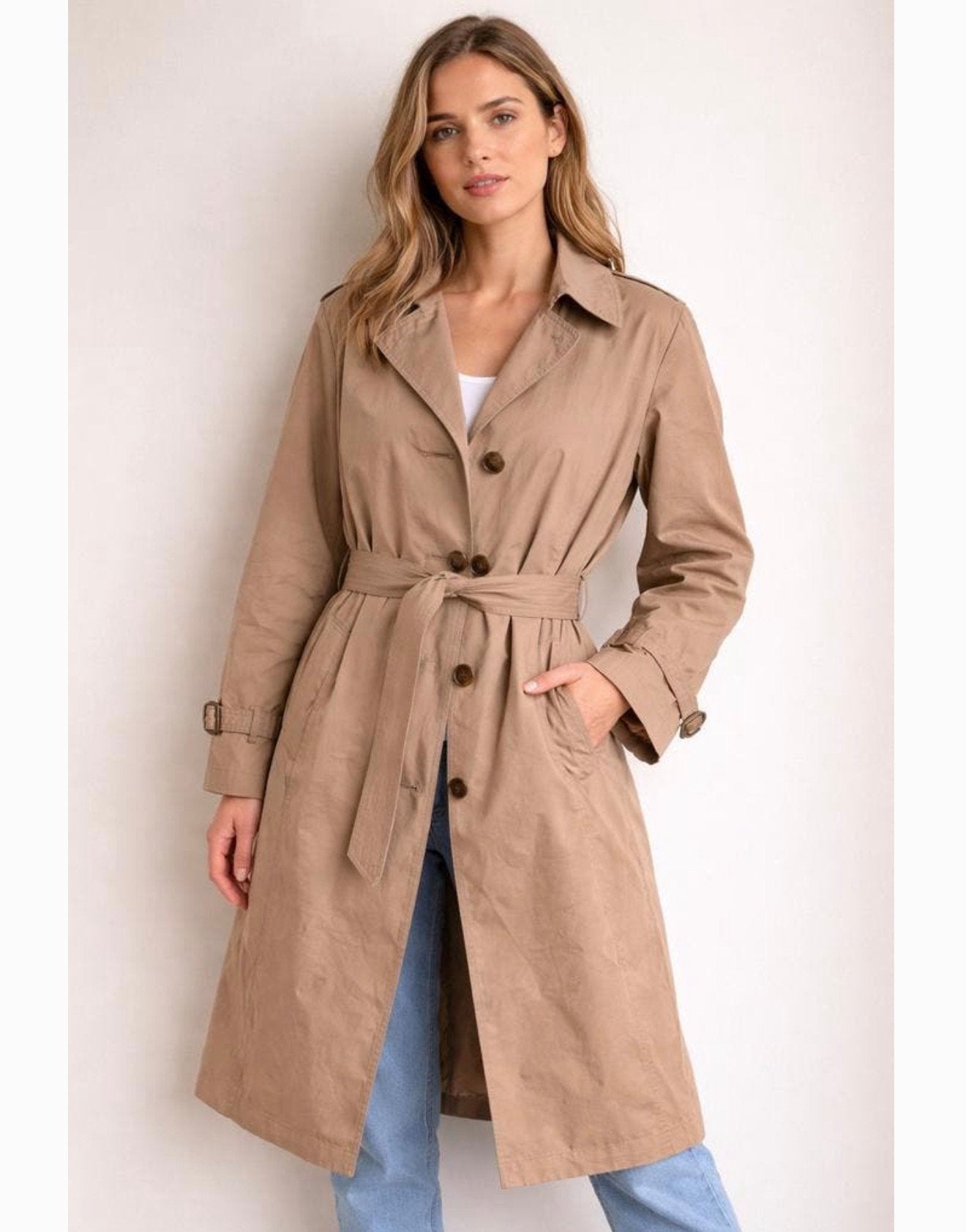 London Fog Trench-coat vintage femme, veste beige, taille L, Enlèvement ou Envoi, Comme neuf, Taille 42/44 (L), Brun