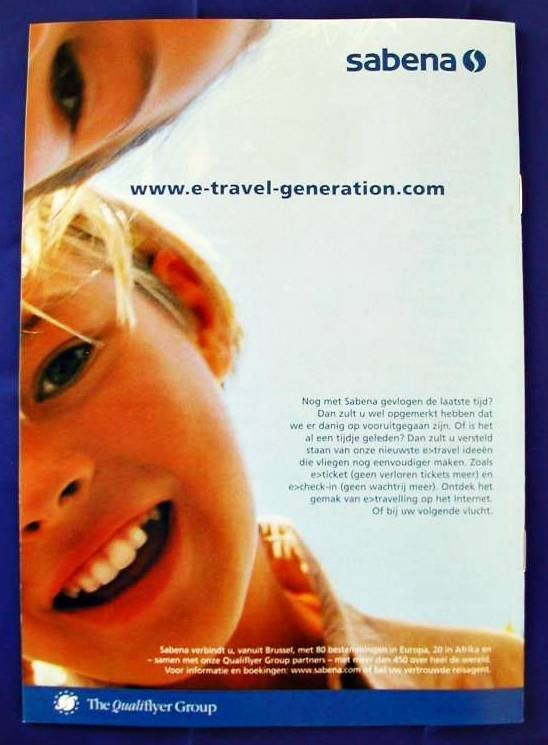 Publicité publicitaire de Sabena tirée brochure publicitaire, Collections, Souvenirs Sabena, Enlèvement ou Envoi, Neuf