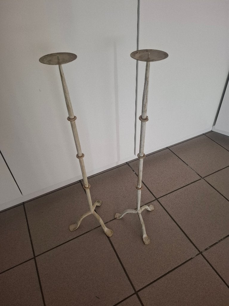 2 hoge kandelaars, Ophalen, Gebruikt, Beige, 75 cm