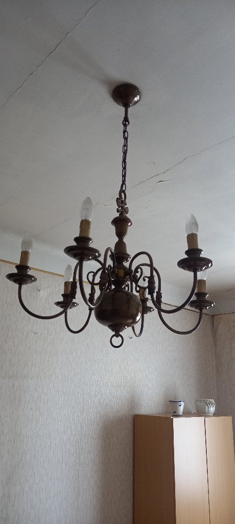 Vlaamse / Hollandse luchter in messing — 6-armig, Huis en Inrichting, Lampen | Kroonluchters, Ophalen
