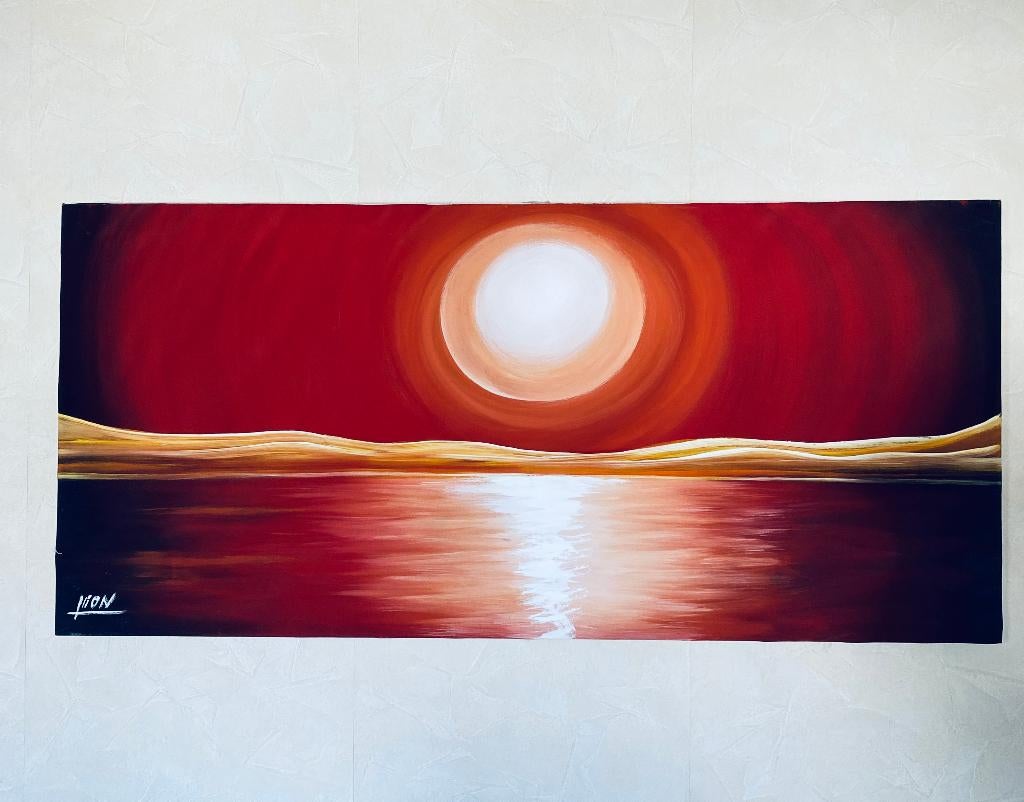 Peinture tableau soleil couchant, 125 cm ou plus, Comme neuf, Enlèvement, Peinture