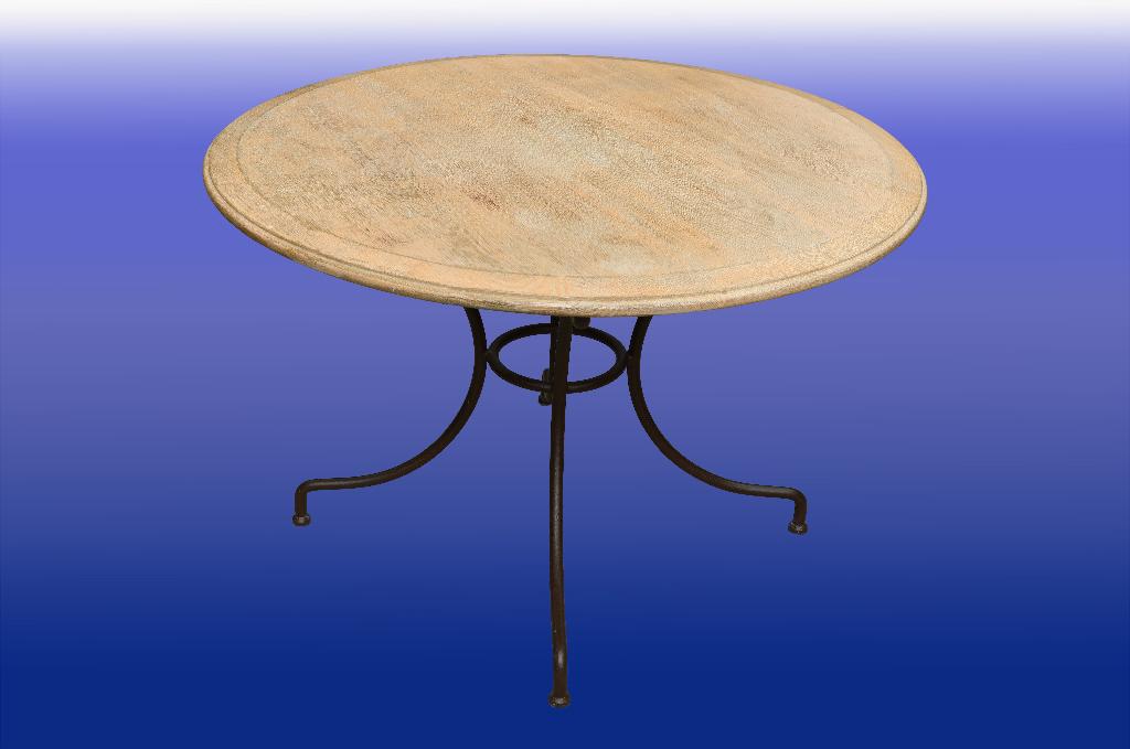 ronde eettafel met masief eiken blad., Ophalen, 100 tot 150 cm, Rond, Zo goed als nieuw