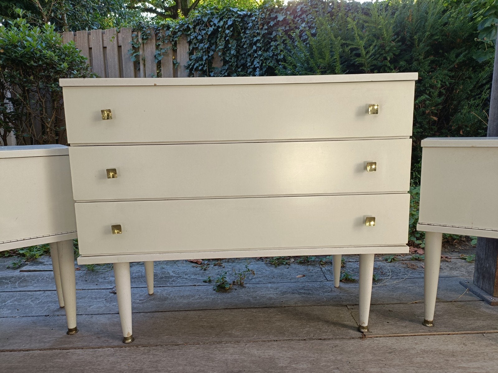vintage commode + 2 nachtkastjes, Huis en Inrichting, Ophalen, Gebruikt, Hout, 55 tot 70 cm