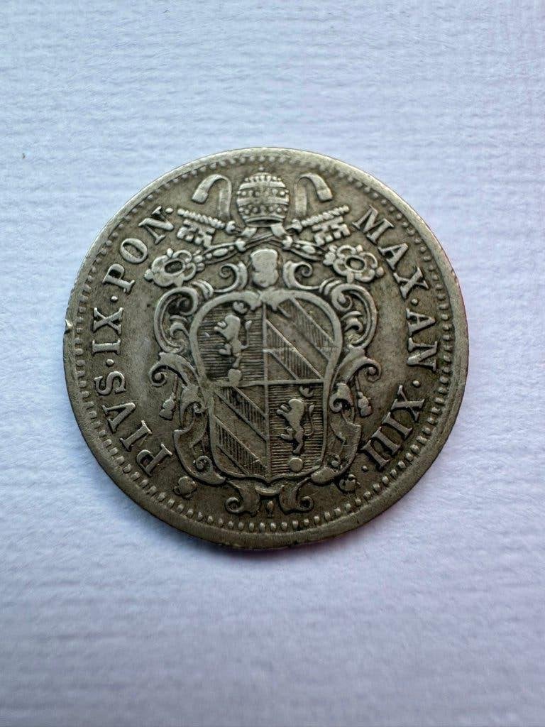 Pauselijke Staten - 10 Baiocchi 1858, Ophalen of Verzenden, Overige landen, Losse munt, Zilver