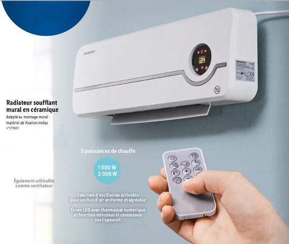 Radiateur soufflant mural ventilateur, Enlèvement ou Envoi, Ventilateur avec télécommande, Comme neuf, Ventilateur de radiateur
