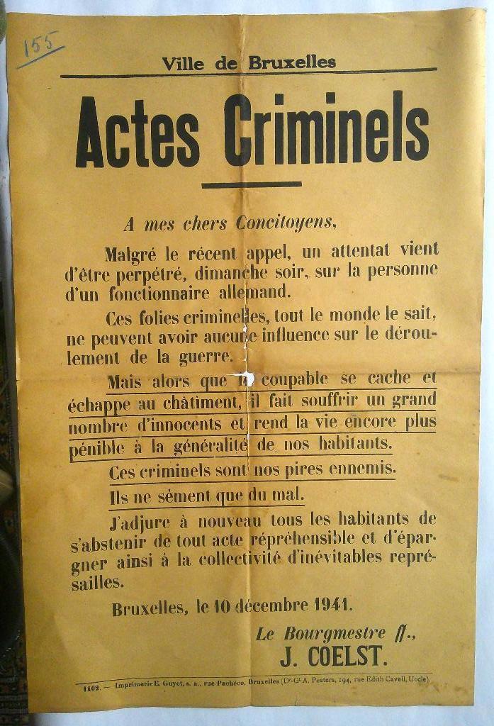 Actes criminels sous l'occupation allemande 10 décembre 1941, Collections, Objets militaires | Seconde Guerre mondiale, Armée de terre