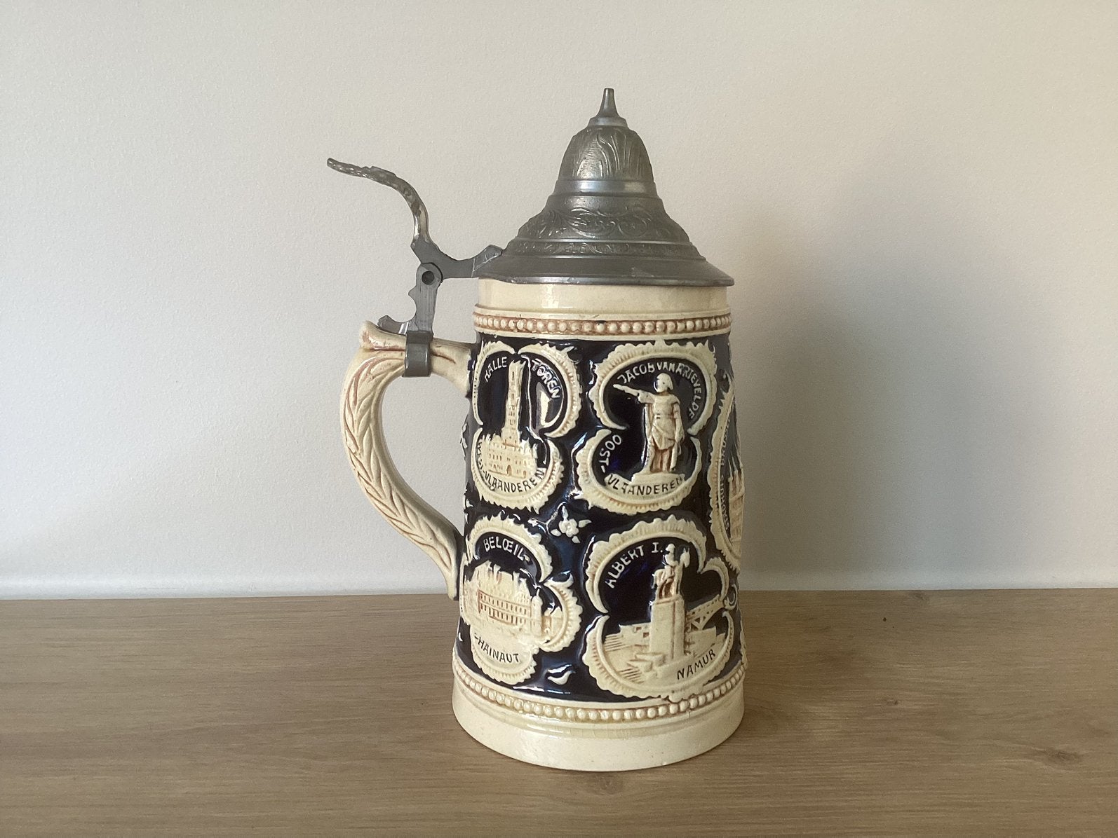 Duitse Bierpot met deksel in tin 1958  Roeselare, Ophalen of Verzenden