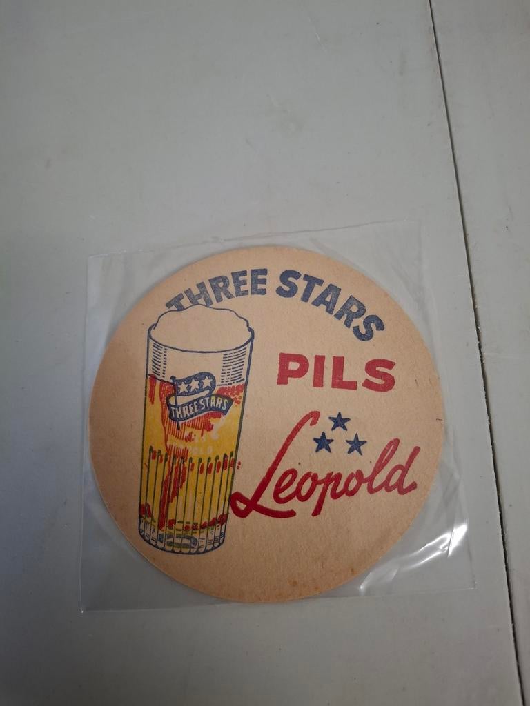Oud bierviltje three stars leopold, Verzamelen, Ophalen of Verzenden