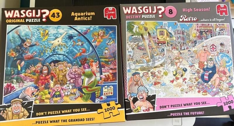 2 x Wasgij puzzel, Ophalen of Verzenden, 500 t/m 1500 stukjes, Zo goed als nieuw, Legpuzzel