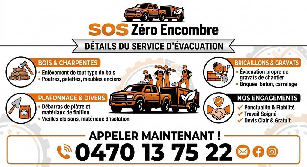 Evacuatie van grofvuil, hout, hout, inerte plafonds, enz., Ophalen, Nieuw, Afvoer