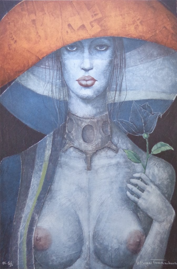 JEF VAN TUERENHOUT / ORANJE HOED / KLEURZEEFDRUK / 76x50cm, Antiek en Kunst, Ophalen of Verzenden, Gelimiteerde oplage, Portret en Figuren