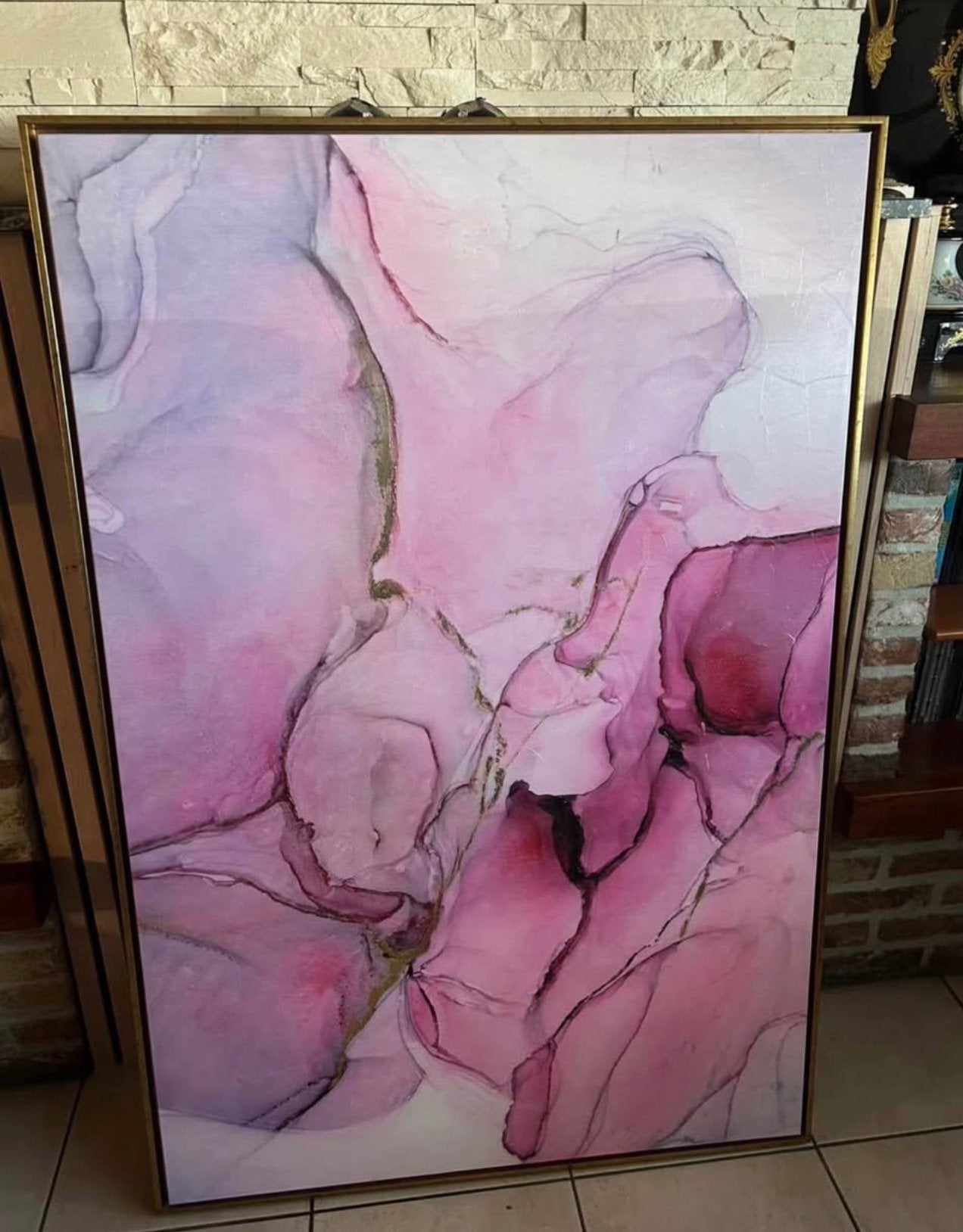 Prachtig roze kunstwerk ingelijst, Antiquités & Art, Enlèvement
