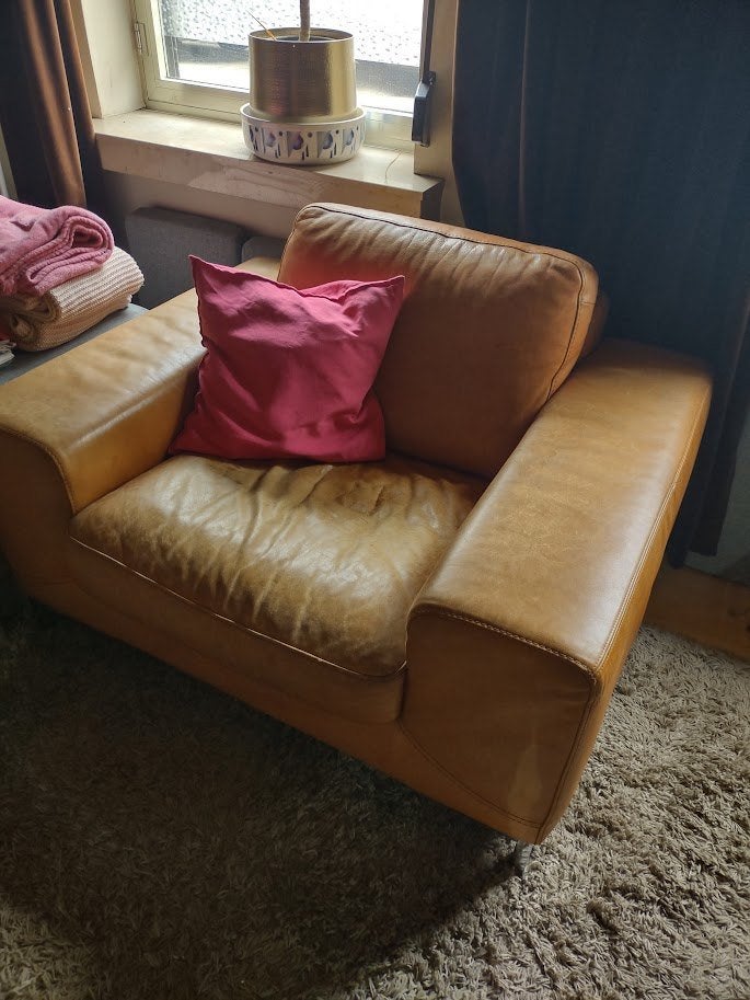 Cognac lederen 1-zit, 75 à 100 cm, Klassiek, Moins de 150 cm, Banc droit