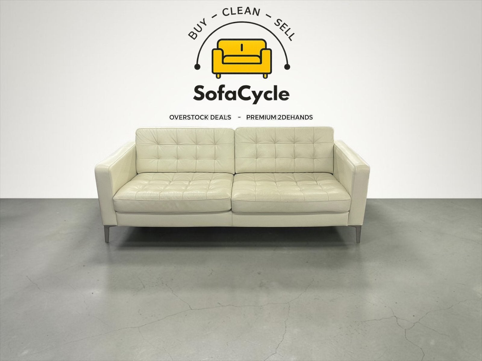 Canapé 3 places en cuir blanc/cuir synthétique IKEA, Maison & Meubles, Enlèvement ou Envoi, Comme neuf, SofaCycle, Info@sofacycle.be