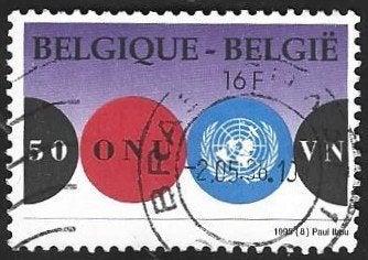 1 Postzegel België 1995 50 jaar Verenigde Naties, Frankeerzegel, Ophalen of Verzenden, Gestempeld, Gestempeld
