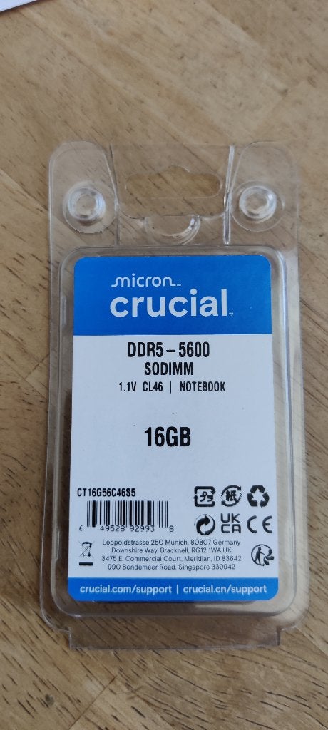Crucial DDR5 SODIMM 16GB 5600MHz, Ophalen of Verzenden, Zo goed als nieuw, DDR5, Laptop