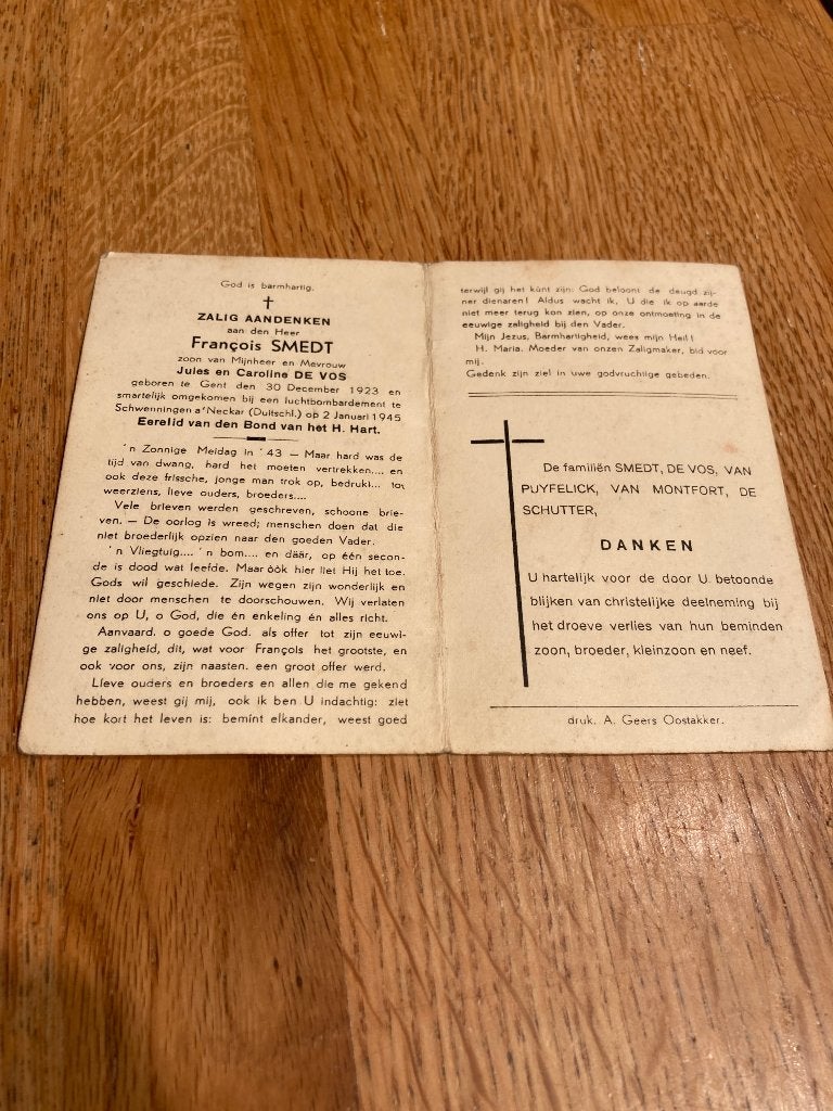 Oorlogsslachtoffer, ‘45, Gent, Schwenningen a Necker, Verzamelen, Verzenden, Bidprentje