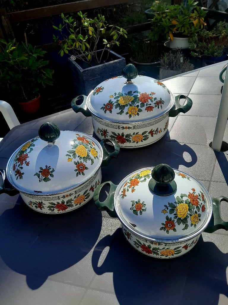 3 Casseroles émail Vintage motif Summerday Villeroy, Enlèvement ou Envoi