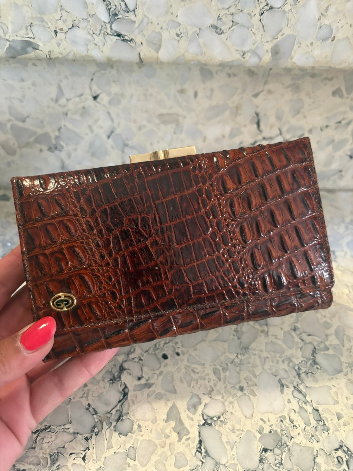 Vintage croco lederen portemonnee, Enlèvement ou Envoi, Comme neuf, Cuir