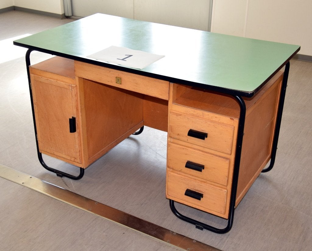 bureau vintage retro Eli Ostyn voor Obumex - advertentie 01, Huis en Inrichting, Ophalen, Met lades, Groen, Gebruikt