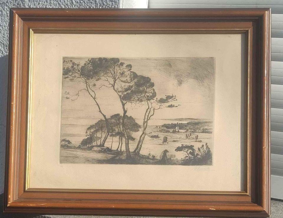 Gravure paysage signe Maurice mareels, Antiek en Kunst, Kunst | Etsen en Gravures, Ophalen of Verzenden, Landschap, Gravure, Genummerd