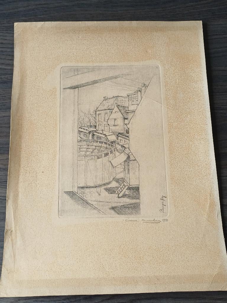 Originele et/tekening Edy Binger - "circus Knesselare 1950", Antiek en Kunst, Ophalen, Dagelijks leven, Origineel, 1950 - 1999