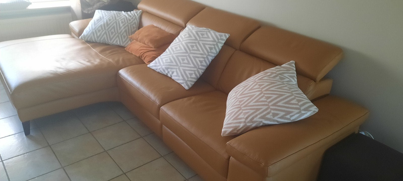 lederen zetel, Enlèvement, Comme neuf, Cuir, Cognac kleur met zwarte poten