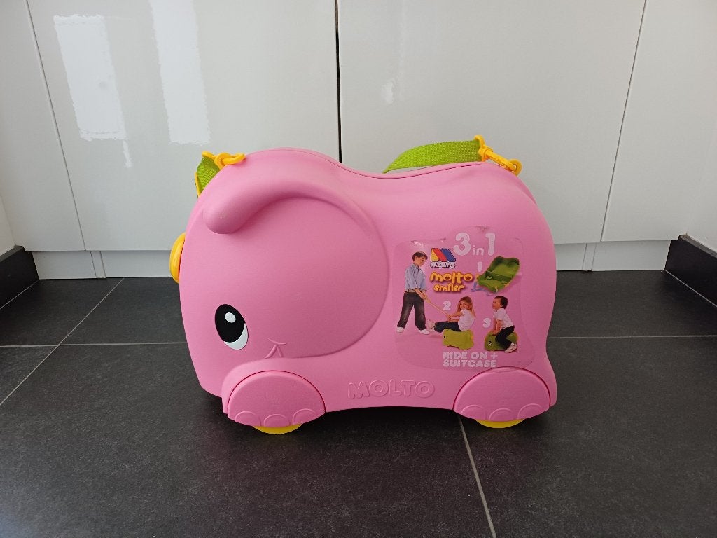 Molto Smiler 3-in-1 Olifant Kinderkoffer/Loopkoffer Roze, Enfants & Bébés, Jouets | Véhicules en jouets, Utilisé, Enlèvement