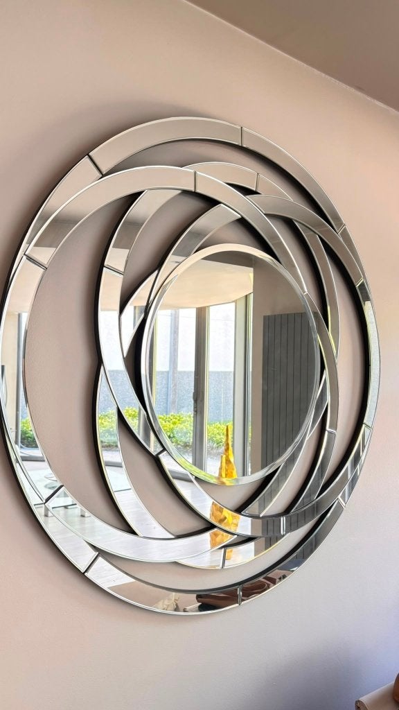 Exclusieve XL design spiegel – 120 cm, Ophalen, 100 tot 150 cm, Rond, Zo goed als nieuw