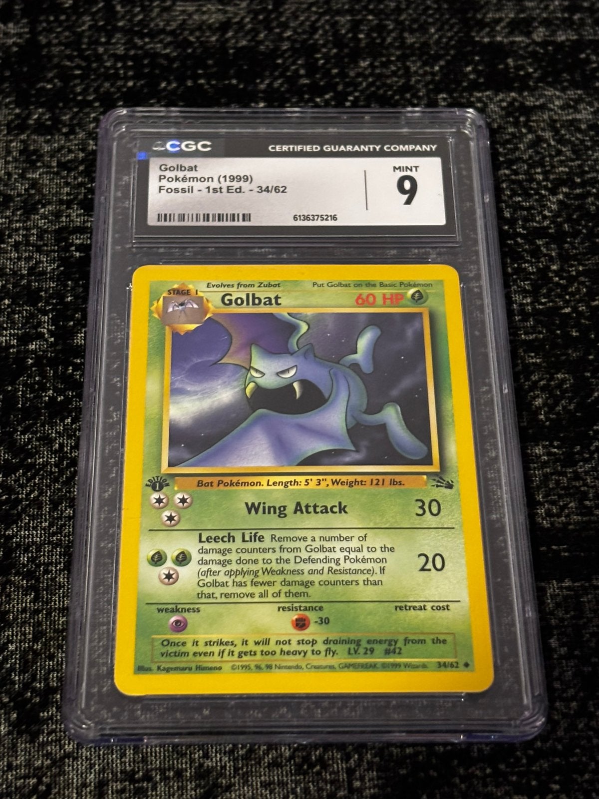 CGC 9 Golbat 1ère édition 34/62 - Fossil Set (1999), Enlèvement ou Envoi, Comme neuf