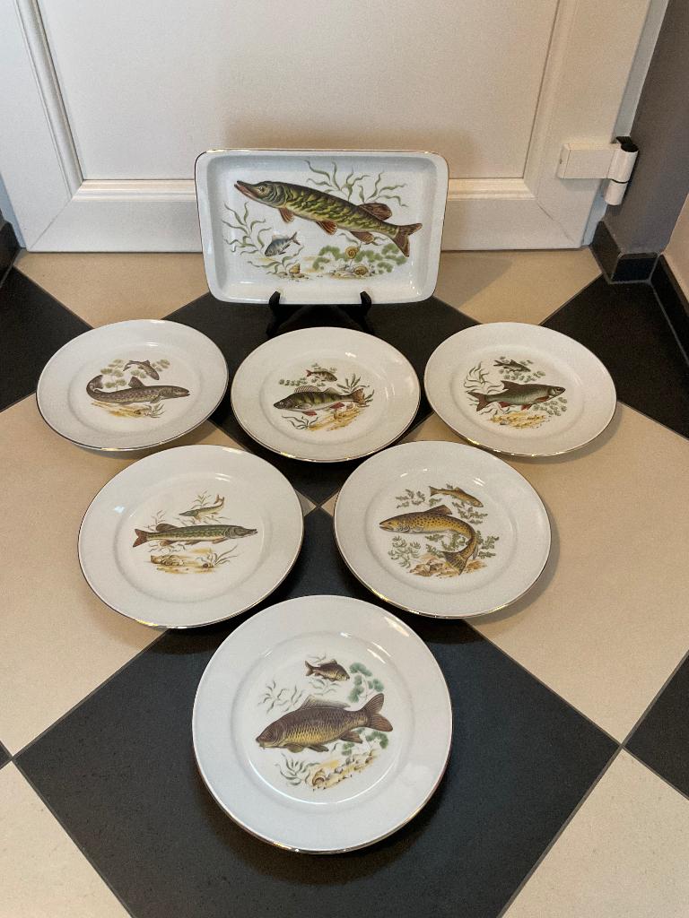 Magnifique ensemble 6 assiettes à poisson vintage Wunsiedel, Enlèvement ou Envoi