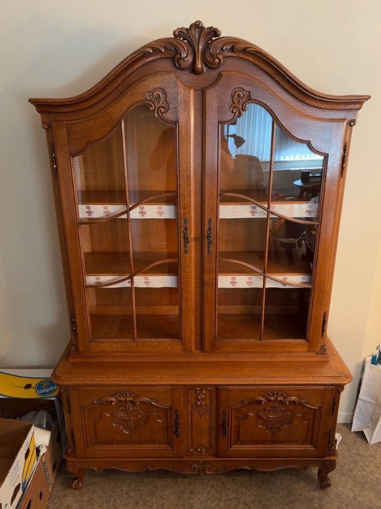Prachtige Klassieke Eiken Vitrinekast / Boekenkast (2-delig), Rustieke Stijl, 100 à 150 cm, Enlèvement, Utilisé