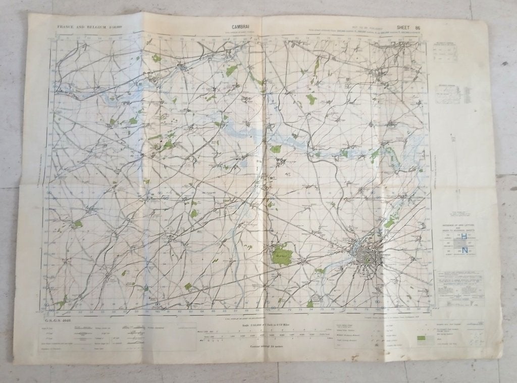 Carte militaire 1937 entoilée CAMBRAI - GSGS 4040, Collections, Enlèvement