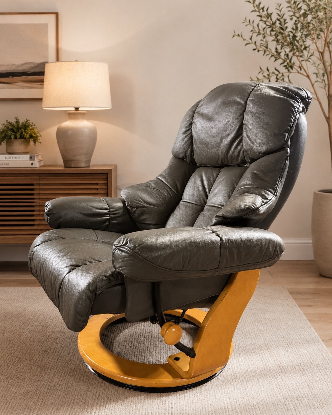Fauteuil Relax Modoform (cuir gris) - Très bon état, 75 à 100 cm, Comme neuf, Enlèvement, Modoform Himolla Hukla Prominent