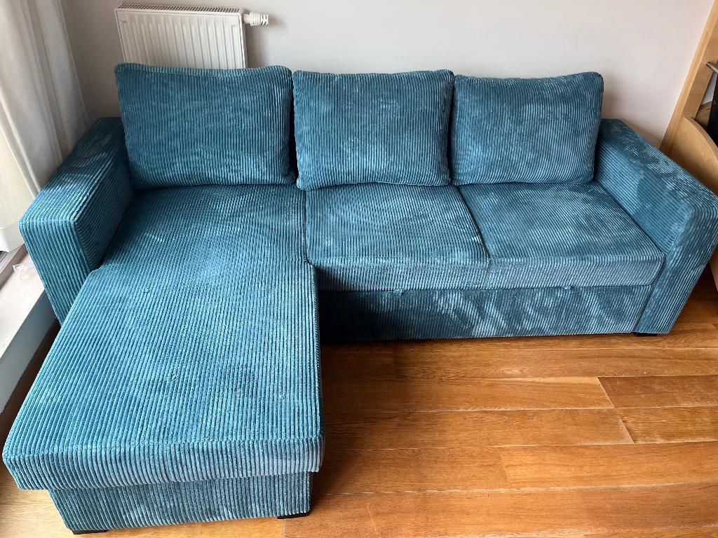 Canapé en velours côtelé bleu avec rangement et convertible, Enlèvement, Utilisé, Tissus, Moderne