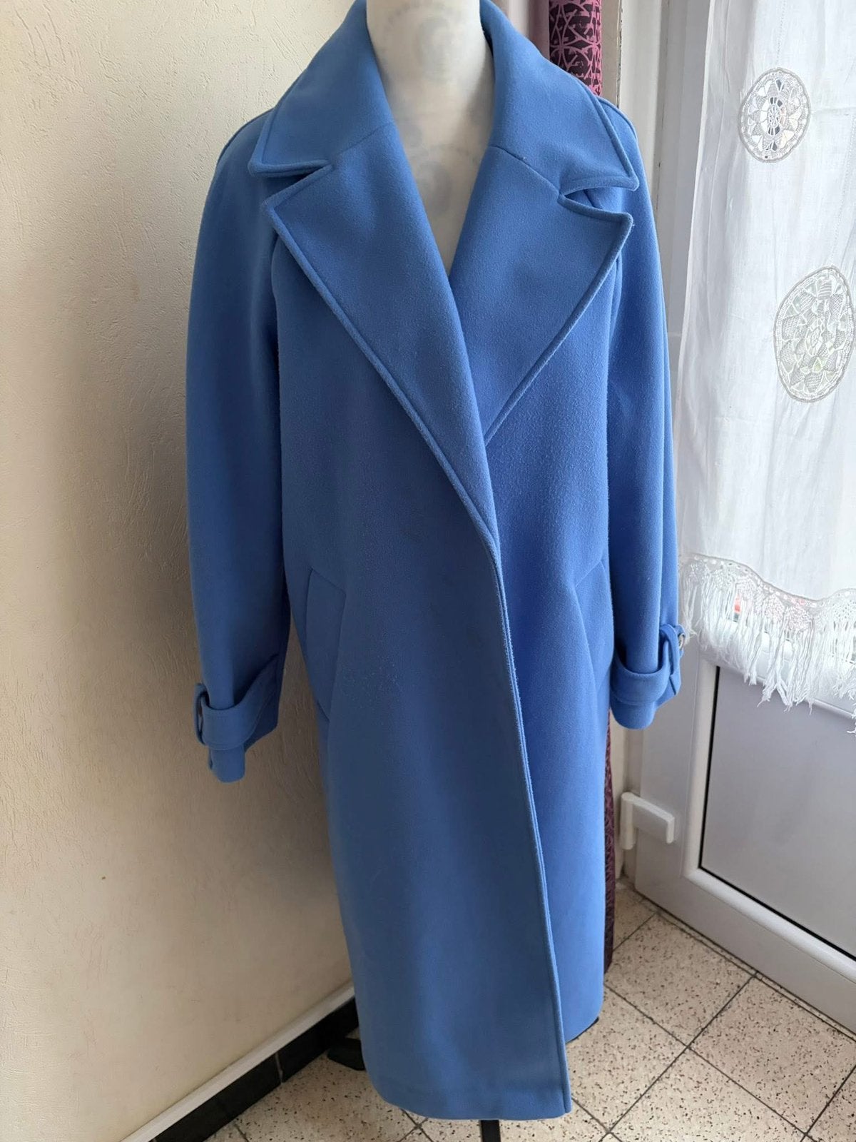 RIVER ISLAND lange blauwe jas maat 36 (UK 10/EUR 36), Kleding | Dames, Ophalen of Verzenden, Zo goed als nieuw, Blauw