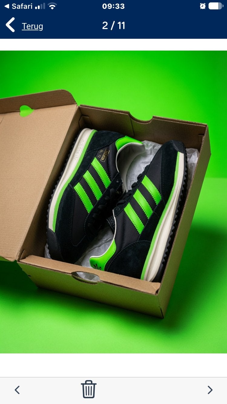 Adidas SL 72 RS Zwart-fluogroen Retro sneakers unisex, Zwart, Nieuw, Ophalen of Verzenden, Adidas