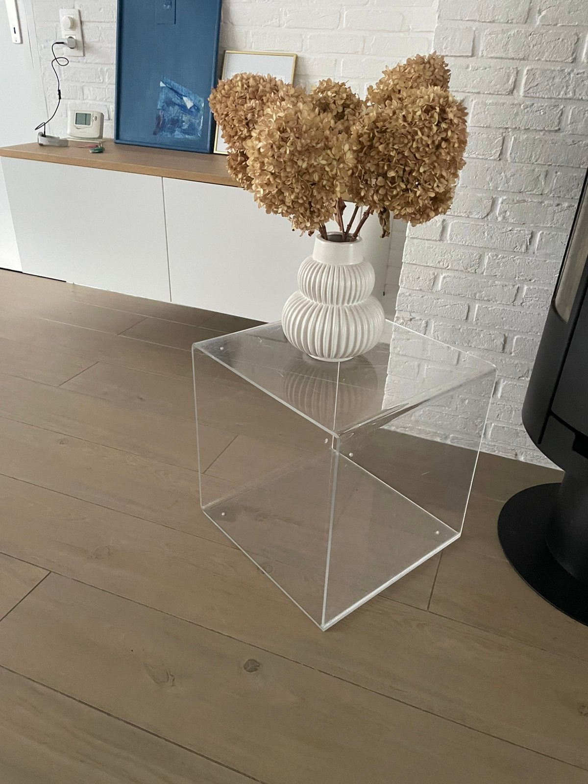 Nachtkastje in plexi kubus, Moins de 55 cm, Moins de 45 cm, Enlèvement, Utilisé