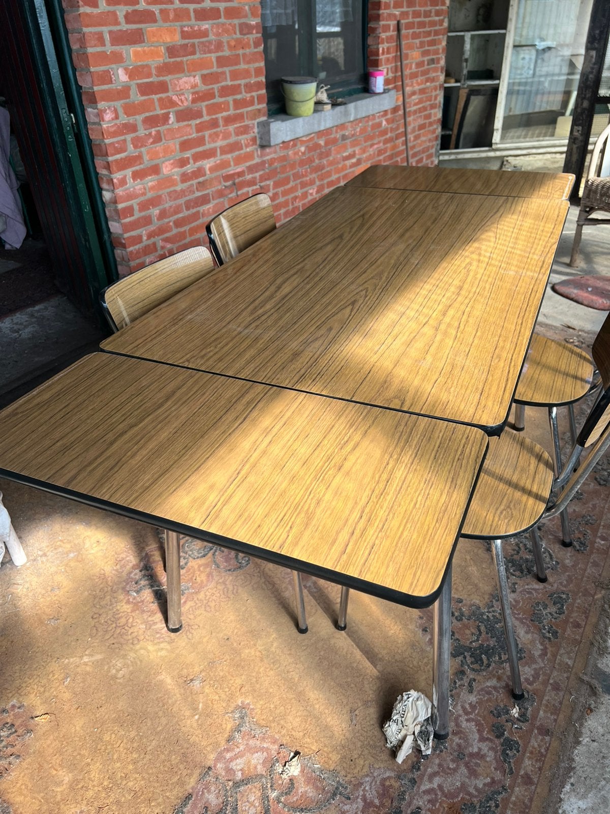 Mooie uittrekbare tafel en 4 stoelen, Jardin & Terrasse, Enlèvement, Comme neuf