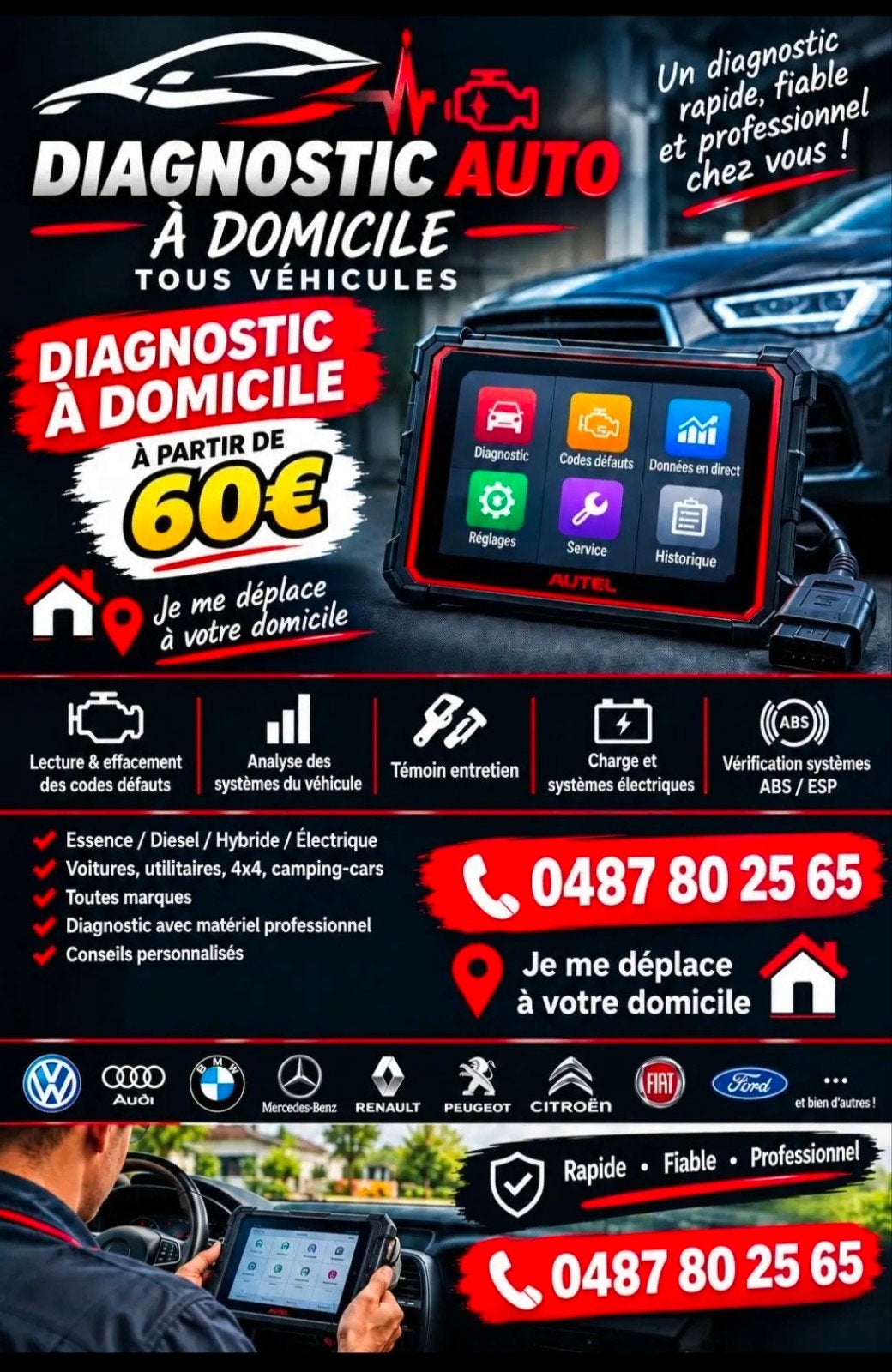 Diagnostic auto à domicile & certification batterie élect, Enlèvement