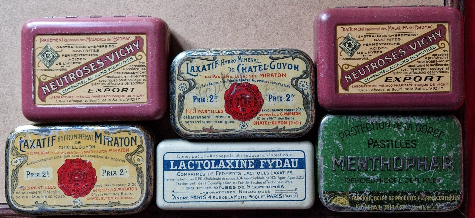 Rare Lot 6 Boîtes Anciennes Tôle Pharmacie / Apothicaire, Enlèvement ou Envoi