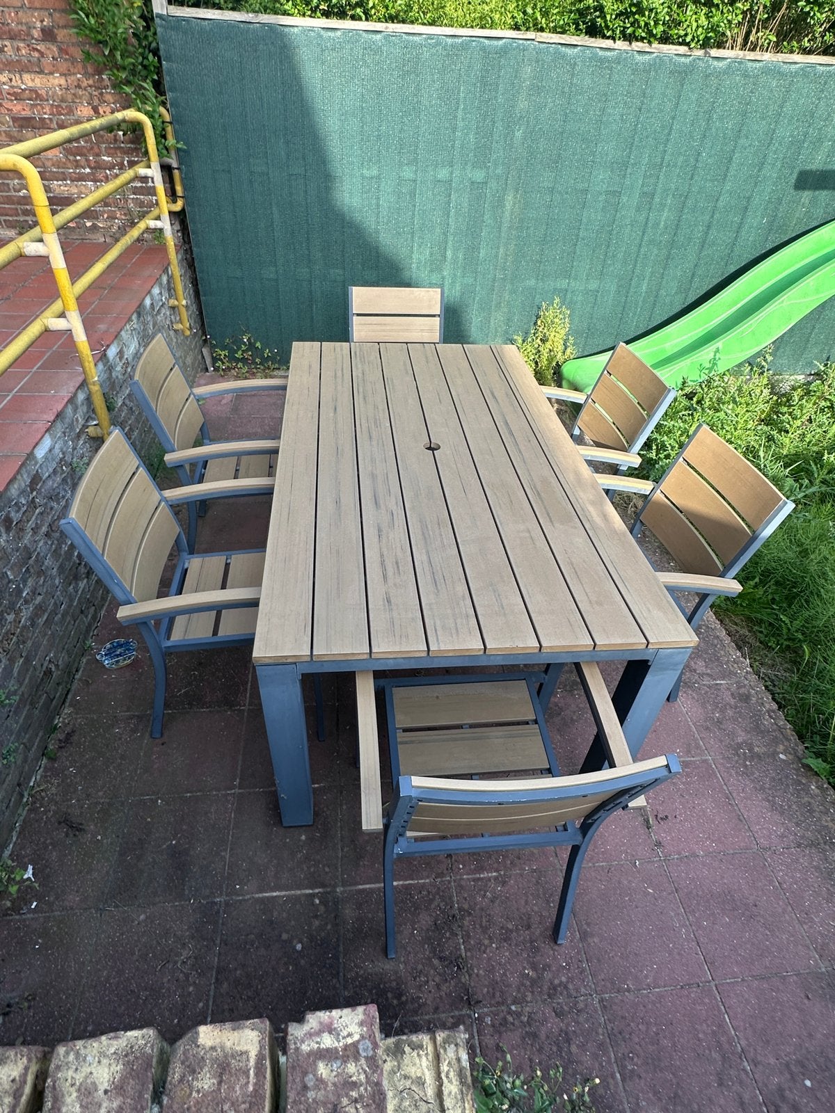 Tuintafel met 6 stoelen, Tuin en Terras, Tuinsets en Loungesets, Ophalen, Gebruikt, Eettafel, 6 zitplaatsen