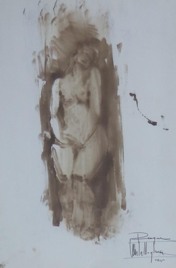 ROGER VAN BELLEGHEM / NAAKTE VROUW / ORIGINEEL / 55x40cm, Enlèvement ou Envoi