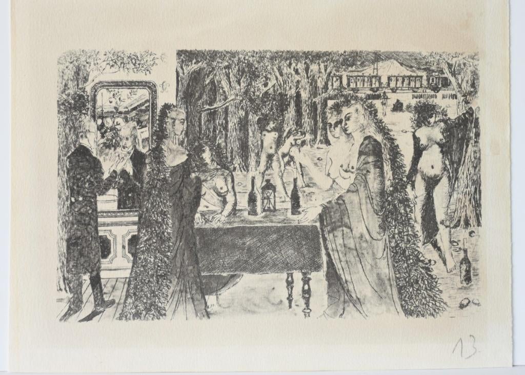 Paul Delvaux  „The Astronomers” 1963 — Dubbelzijdige gravure, Antiek en Kunst, Ophalen of Verzenden, Gravure