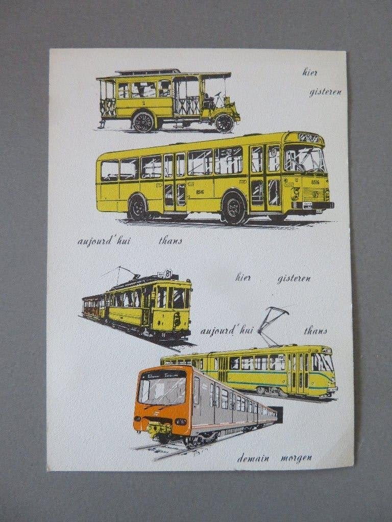 kalender 1973 MIVB brussel tram bus trein, Verzenden, Zo goed als nieuw, Tram, Kaart of Prent